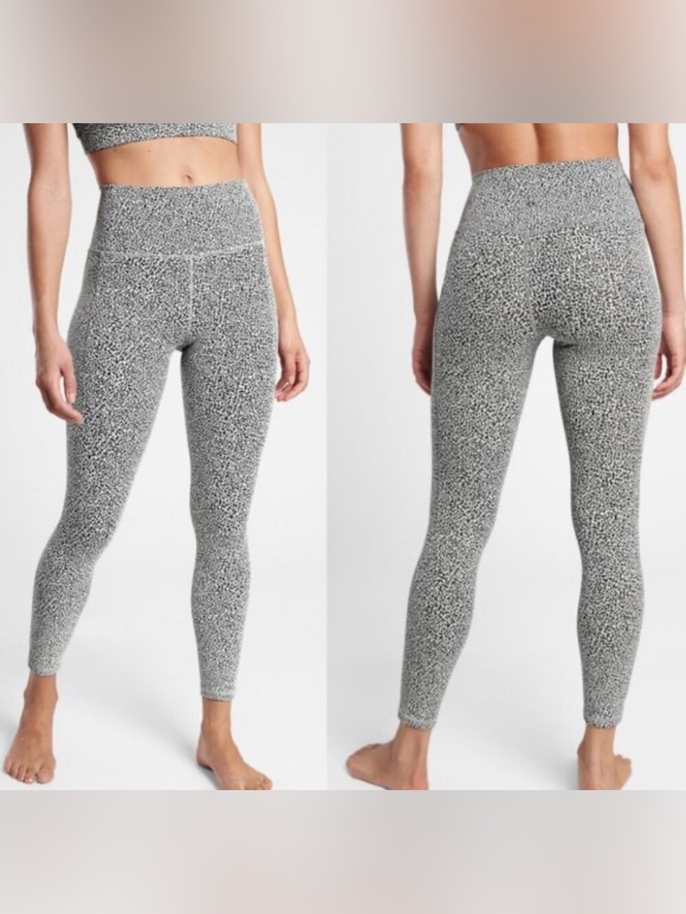 Athleta Salutation Stash Textured Tight Leggings Black White Print Size Small